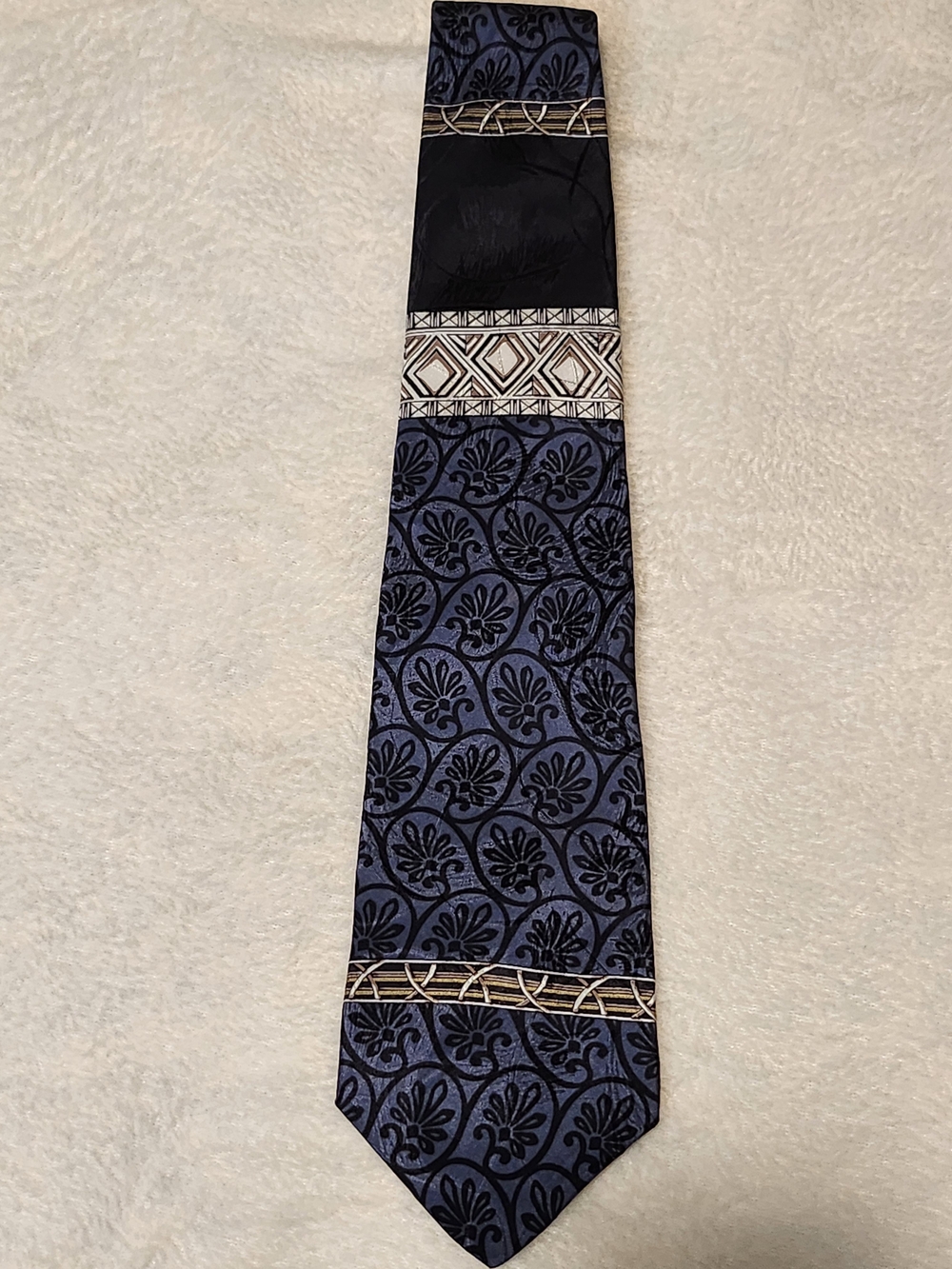 Vintage ZYLOS by George Machado 100% Silk Tie 90s Geometric Floral Blue